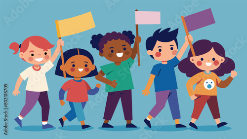 A mini Protest March where children can make signs and banners and learn about peaceful demonstrations and the power of collective action.. Vector illustration © Justlight