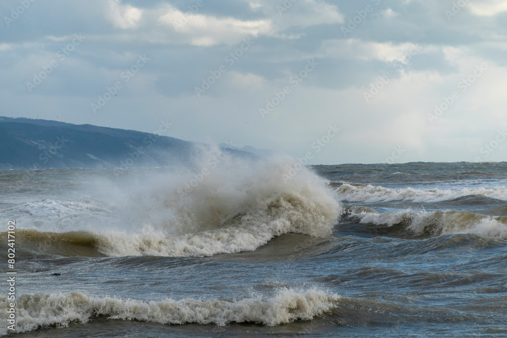 Fototapeta premium View of a stormy seascape of waves and the Black Sea