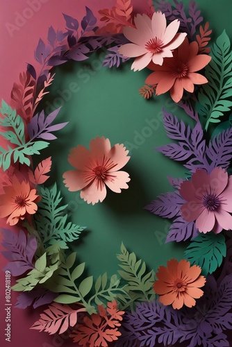 "Elevate your greetings with our Floral Paper Cut Frame. Delicate flowers & leaves surround ample space for heartfelt messages." Digital Artwork ar 2:3 