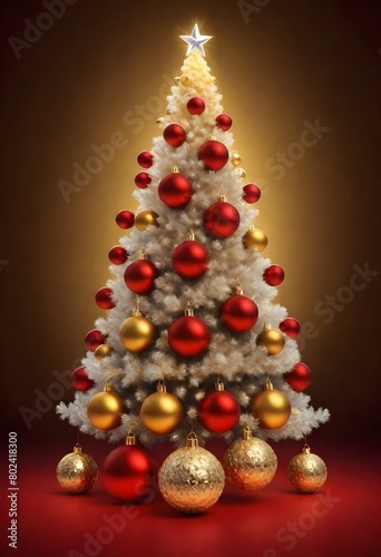 Beautiful golden christmas tree with  balls and lights