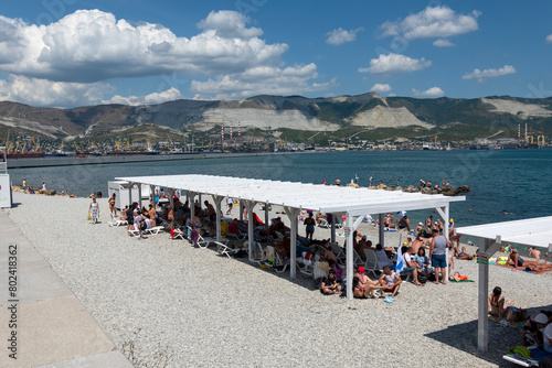 Novorossiysk, Russia - 22 August 2023 the central city beach at the height of the season