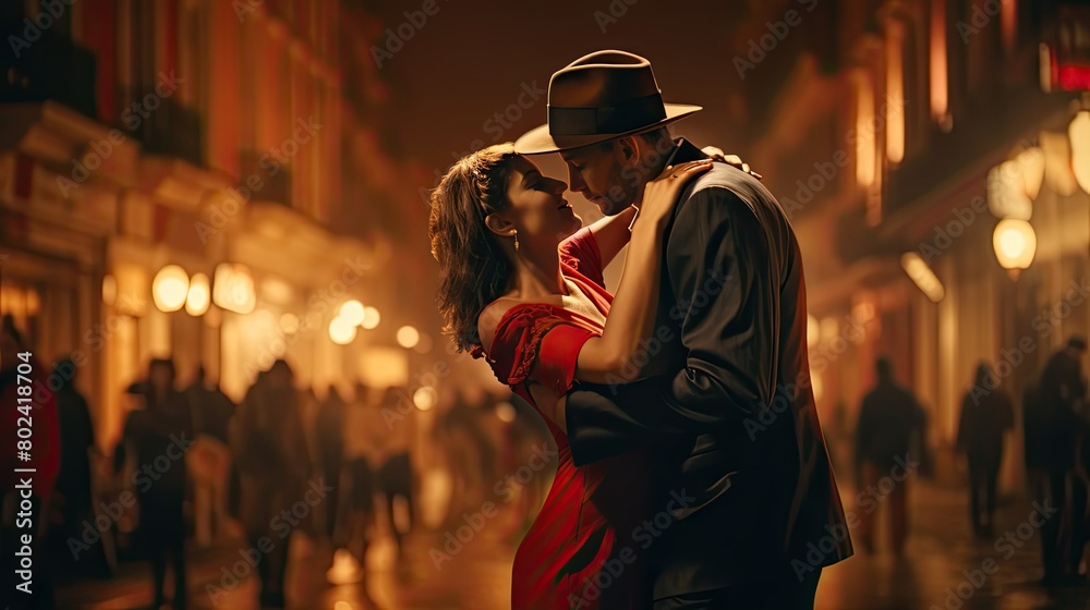 Man and Woman Dancing in the Street. Generative AI Man and Woman Dancing in the Street. Generative AI