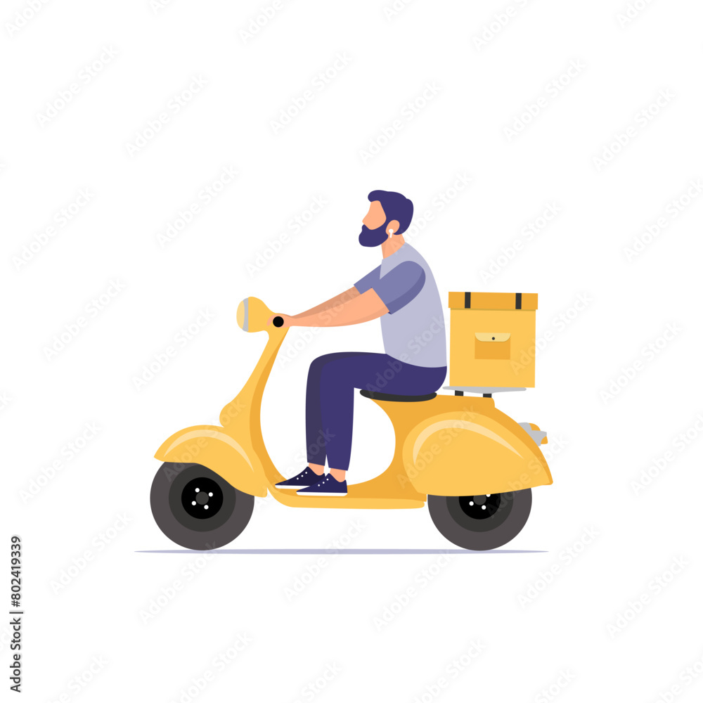 Delivery courier on a motorcycle with a box. Flat vector illustration. Delivery courier on a motorcycle with a box. Flat vector illustration.