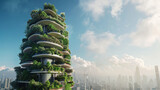 A tall building with a lot of green plants on it