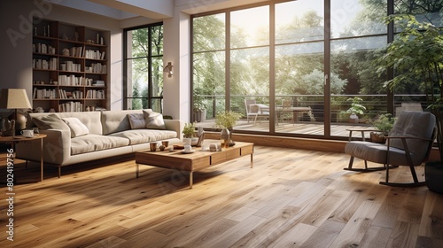 Spacious Living Room With Abundant Furniture and Large Windows. Generative AI © Анатолий Савицкий