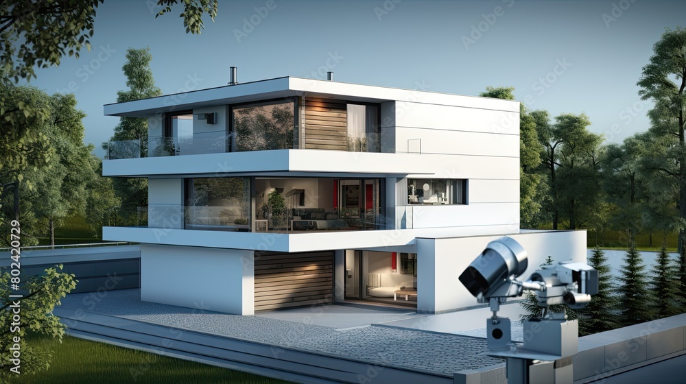 Modern House With Abundant Windows and Balconies. Generative AI