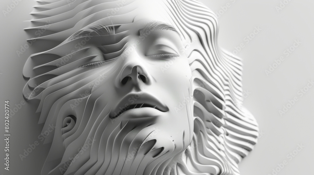 A woman's face is shown in a white background with a lot of lines A woman's face is shown in a white background with a lot of lines
