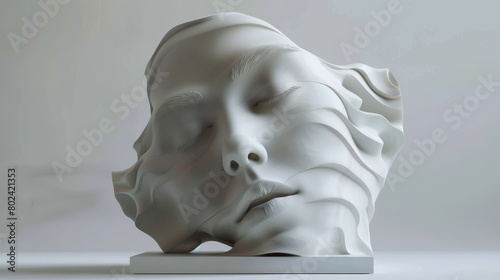 A white sculpture of a face with a mouth and nose