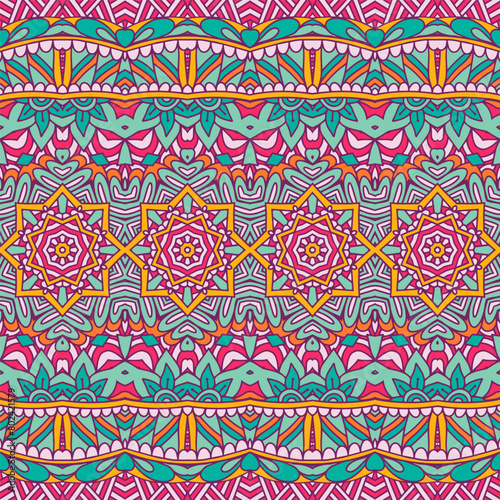 Abstract colorful ethnic seamless pattern ornamental. Vector boho folkloric geomertric art background mandala art