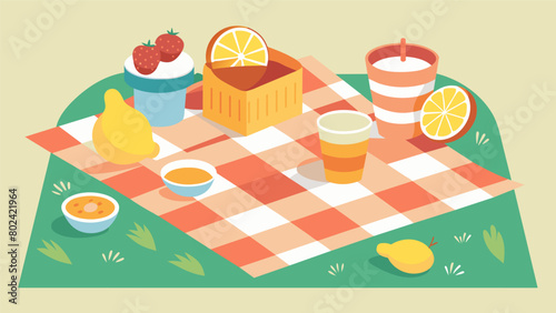 A picnic blanket covered in an array of flavors such as Lemon Sherbet and Butterscotch reminiscent of simpler times.. Vector illustration