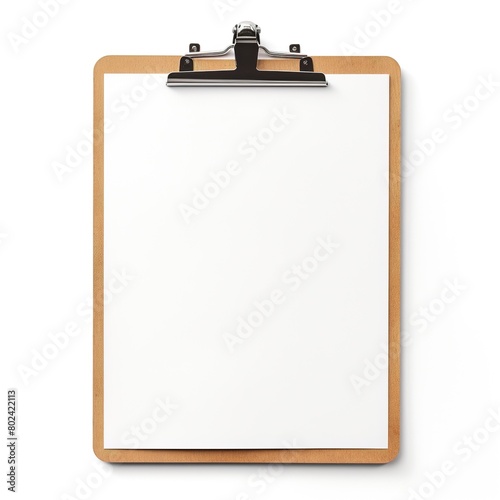 Clipboard with a white blank paper isolated on white background