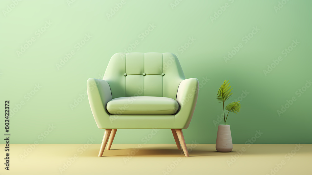 Green armchair with copy space, mockup for advertising design and interior decoration Green armchair with copy space, mockup for advertising design and interior decoration