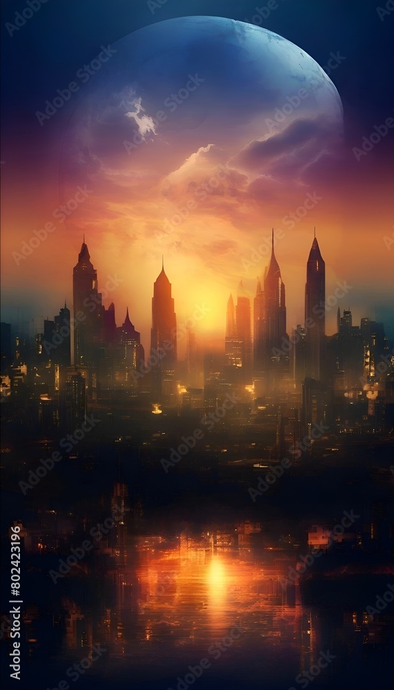 Fototapeta premium Das Märchen der Nachtstadt. Wallpaper für Telefon 3.