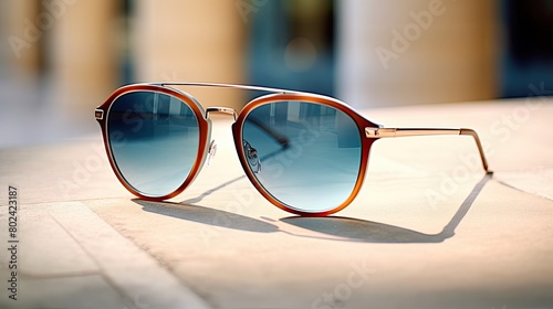 Stylish Sunglasses on Table. Generative AI