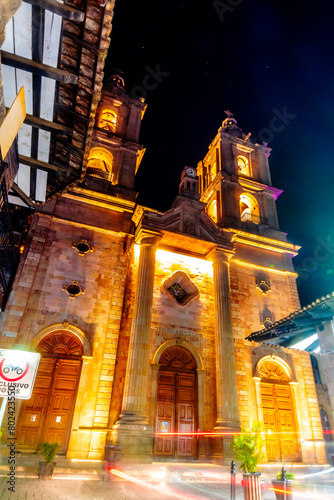 Parish of San Francisco de Asis at night, in the valley of Bravo state of Mexico photo