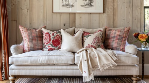 Handstitched cushions and throws adorn a bespoke sofa each detail chosen and personalized by the customer to perfectly match their home decor.