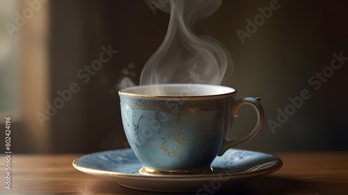  "Steaming Cup of Tranquility: A Watercolor Symphony"