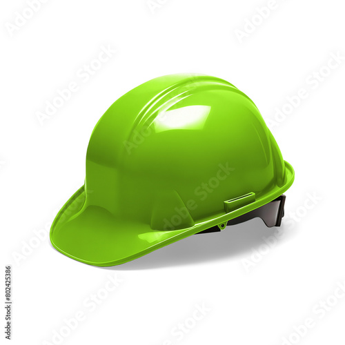 green hard hat, protective and occupational safety helmet to protect the head on the construction site or in professional work, prevention of occupational risks, with transparent backgrownd and shadow photo