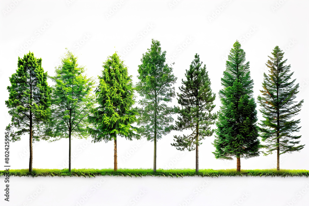 Fototapeta premium Nature, trees and garden with forest and green plants isolated on white background.