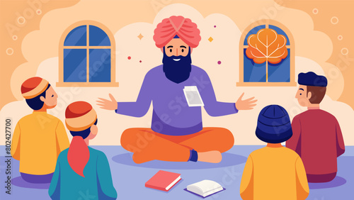A Sikh gurdwara hosts a workshop for neurodivergent individuals and their families educating them about Sikh beliefs and customs and providing a. Vector illustration