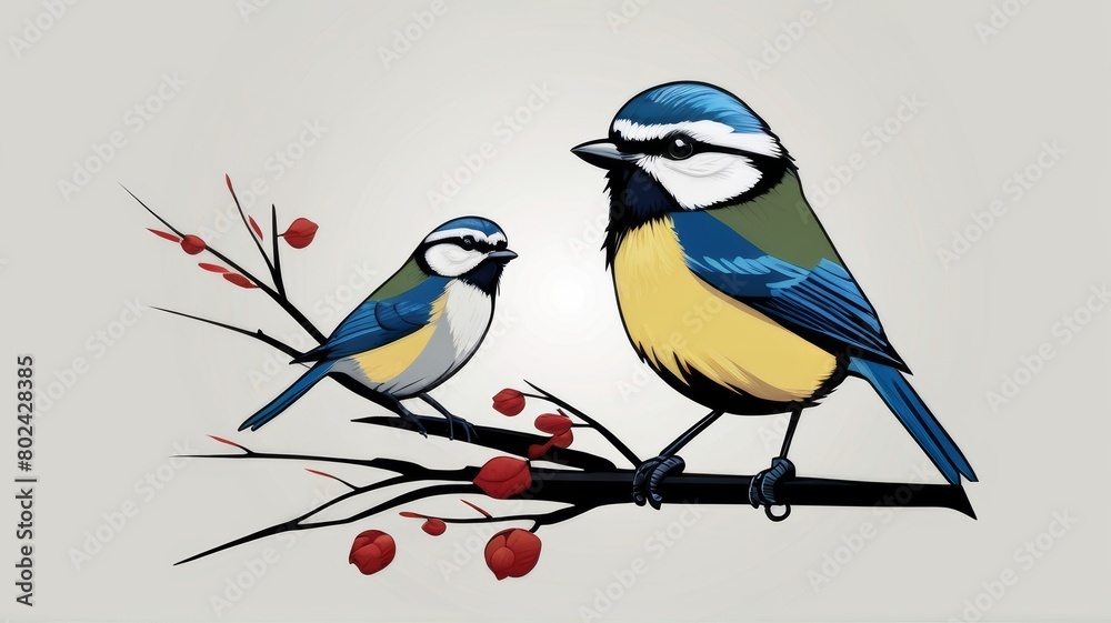 Obraz premium Eurasian Blue Tit minimalist logo with white background 