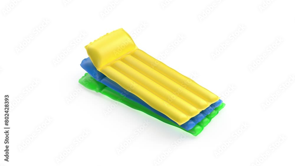 Group of three pool rafts with different colors on white background Group of three pool rafts with different colors on white background