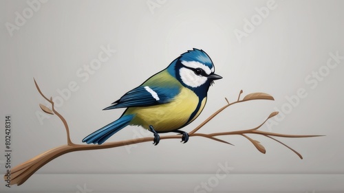 Eurasian Blue Tit minimalist logo with white background 