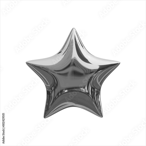 Metal shape in the form of a star, in the style of Y2K. Silver Realistic 3D Star. Metal element on transparent background