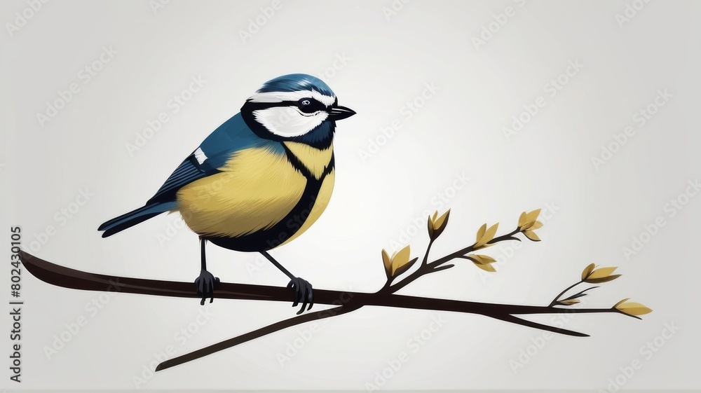 Fototapeta premium Eurasian Blue Tit minimalist logo with white background 