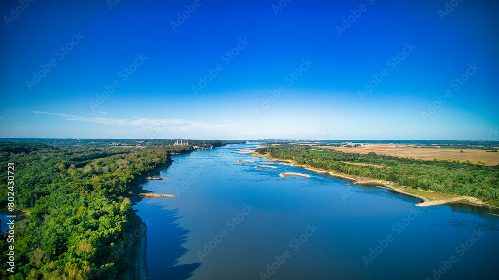 Fototapeta premium Mississippi River Port with a tiny island in the center