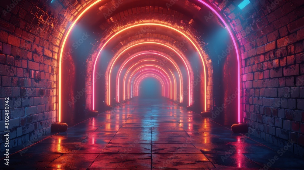 Illuminated Tunnel With Bright Lights