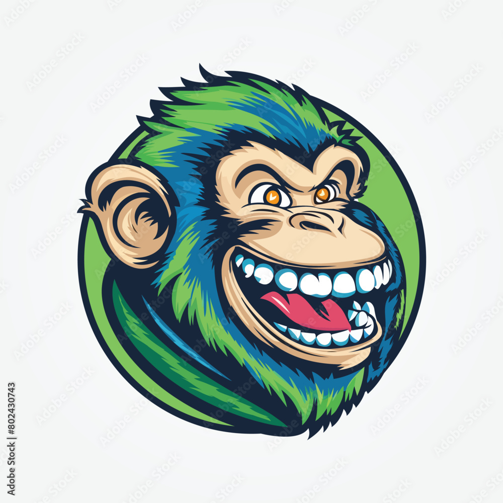 Monkey head face clip art vector illustration, Monkey ape logo design, Monkey Mascot Logo Design, Chimpanzee Vector Logo