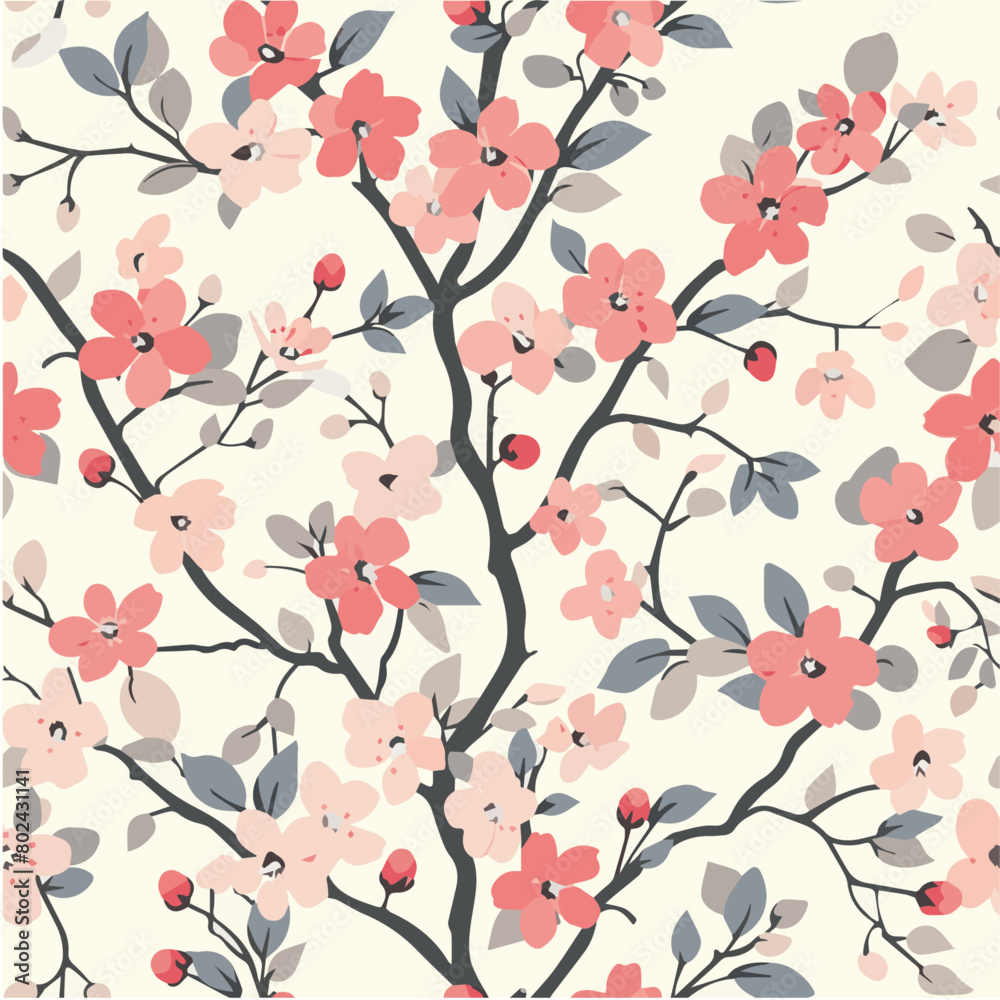 Ditsy cherry blossom vector seamless pattern Ditsy cherry blossom vector seamless pattern