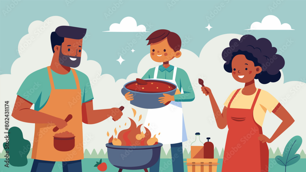 The smell of savory slowcooked ribs filled the air as families prepared their secret recipes for the Juneteenth barbecue cookoff.. Vector illustration The smell of savory slowcooked ribs filled the air as families prepared their secret recipes for the Juneteenth barbecue cookoff.. Vector illustration