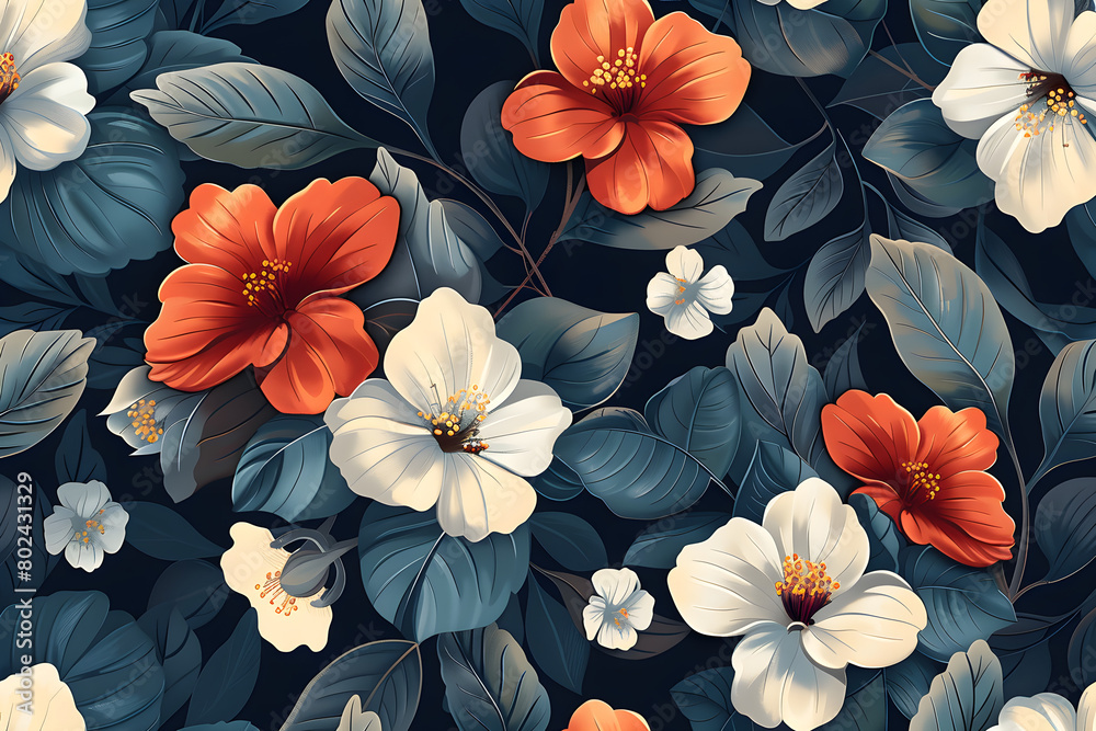 custom made wallpaper toronto digitalPleasant and unpretentious floral pattern featuring whimsical flowers and leaves, rendered in a minimalist style with subtle colors, evoking a sense of natural beauty and tranquility.