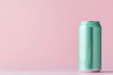 Blank green aluminum can on pink background