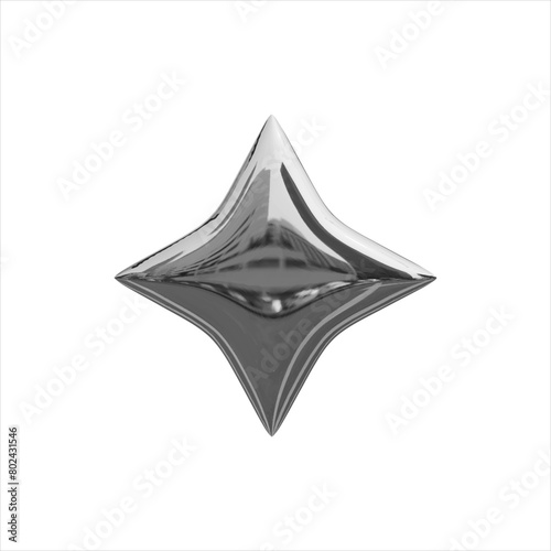 Metallic Chrome Liquid Star. 3D Geometric Figure Made of Silver.