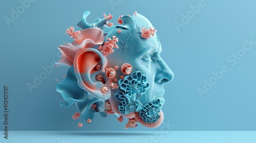 3D rendering image showcasing common ear infections, including otitis externa (swimmer's ear), otitis media (middle ear infection), and mastoiditis photo