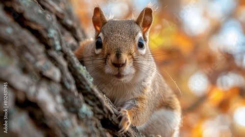 A squirrel is sitting on a tree branch