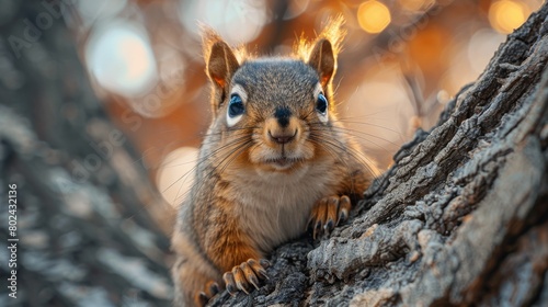 A squirrel is sitting on a tree branch