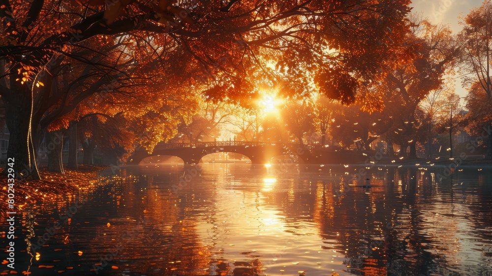A bench is placed by a lake with a tree in the background A bench is placed by a lake with a tree in the background