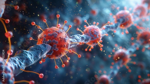 An insightful 3D rendering image showcasing the activation and degranulation of basophils, releasing histamine and other mediators involved in allergic reactions and inflammation photo