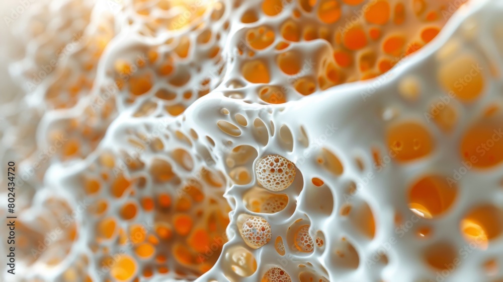 3D rendering image showcasing the process of bone metabolism, including bone resorption by osteoclasts and bone formation by osteoblasts