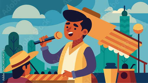 In a bustling market in Mexico a young man with Tourettes Syndrome was a popular street performer using his tics and vocalizations to create unique. Vector illustration