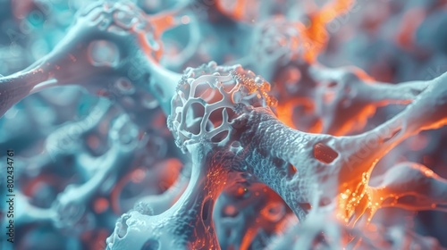 3D rendering image depicting techniques for bone regeneration and tissue engineering, including bone grafts, scaffolds, and stem cell therapies photo