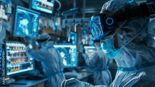 An emergency room physician wearing AR glasses, receiving real-time alerts and patient status updates during a busy shift.