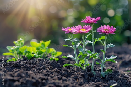 Chrysanthemum flowers growing in the garden