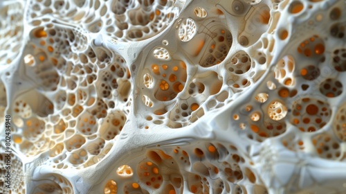 3D rendering image illustrating the microstructure of bone tissue, including compact bone, spongy bone, osteons, and trabeculae photo