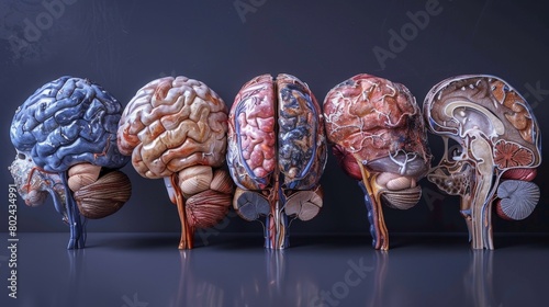 3D rendering image providing an overview of the different lobes and structures of the brain, including the frontal, parietal, temporal, and occipital lobes photo