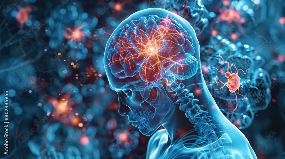 3D rendering image illustrating the effects of traumatic brain injury ...